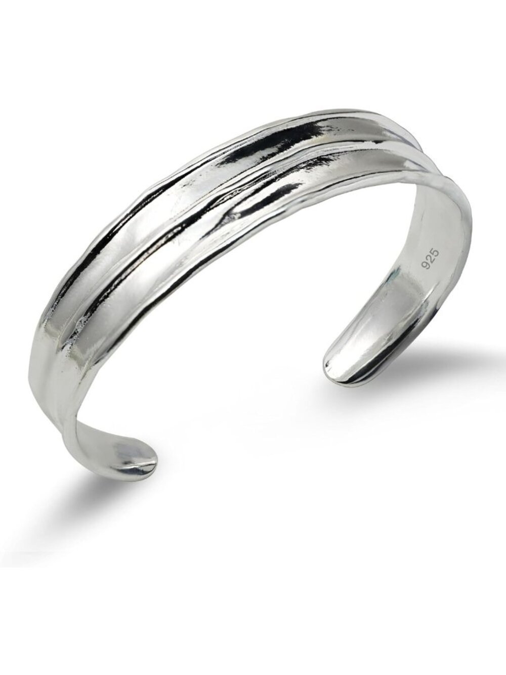 Chunky 925 Sterling Silver Cuff Bracelet for Women - Adjustable Minimalist